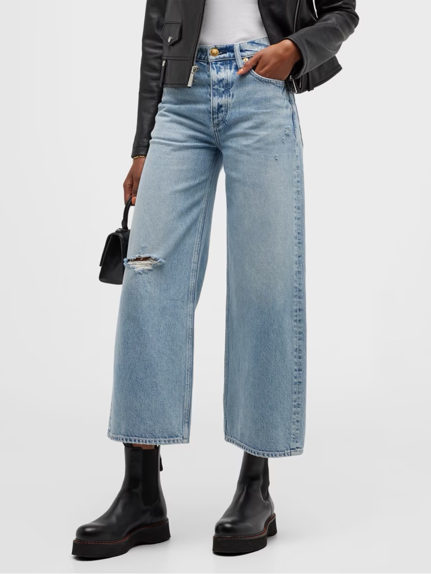 Rag & Bone Andi Distressed High Waist Wide Leg Ankle Jeans Light Wash Size 23